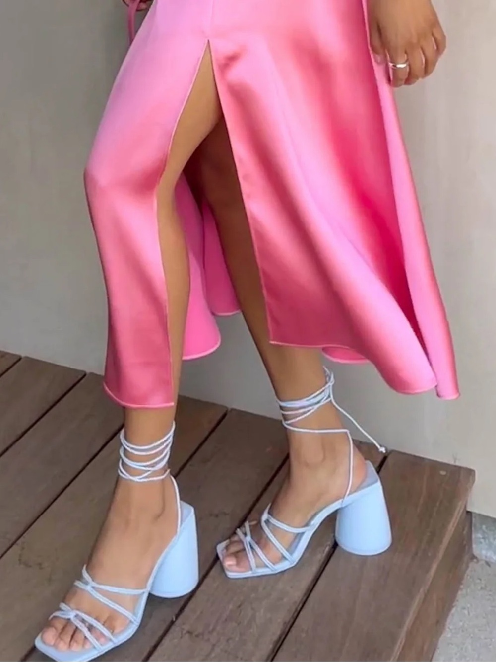 OAK + FORT • Strappy Thick Heel Sandal in Light Blue